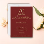 Elegant 70 en Fabulous Ornament 70th Birthday Kaart<br><div class="desc">Elegant 70 en Fabulous Ornament 70th Birthday Kaart. 70 en fabelachtige tekst in trendy gouden schrift en een elegant ornament op rode achtergrond. Personaliseer de uitnodiging.</div>