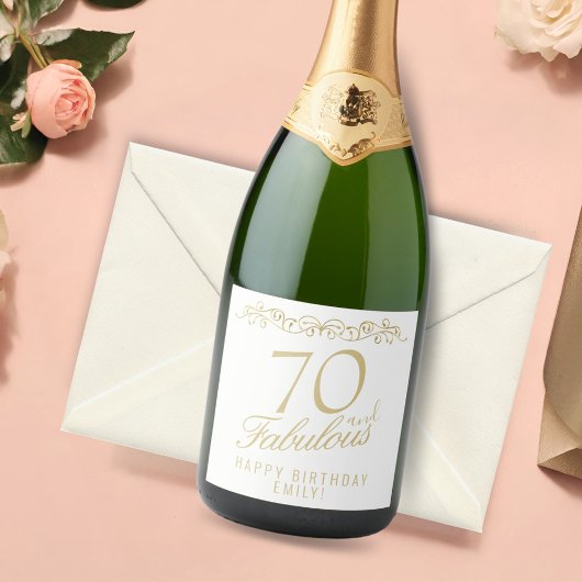 Elegant 70 en Fabulous Ornament 70th Birthday Sparkling Wijnetiket