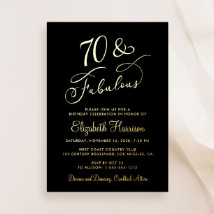 Elegant 70 en fantastisch zwart 70ste verjaardagsf folie uitnodiging