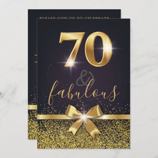 Elegant 70 & Fabulous Gold Glitter 70th Birthday Kaart (Voorkant / Achterkant)