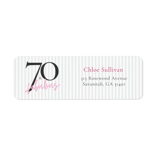 Elegant 70 & Fabulous Roze Script Verjaardagsfeest Etiket (Voorkant)