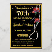 Elegant 70 zevenenzeventig verjaardag zwart goud folie uitnodiging (Voorkant)
