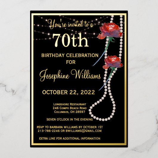 Elegant 70 zevenenzeventig verjaardag zwart goud folie uitnodiging (Voorkant)