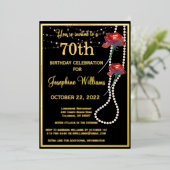 Elegant 70 zevenenzeventig verjaardag zwart goud folie uitnodiging (Staand Voorkant)