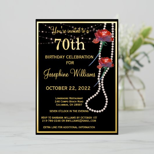 Elegant 70 zevenenzeventig verjaardag zwart goud folie uitnodiging (Staand Voorkant)