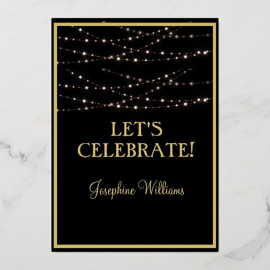 Elegant 70 zevenenzeventig verjaardag zwart goud folie uitnodiging (Achterkant)