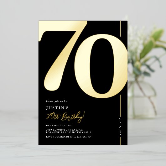 Elegant 70e Folie van de zevenenzeventigste verjaa Folie Uitnodiging (Staand Voorkant)