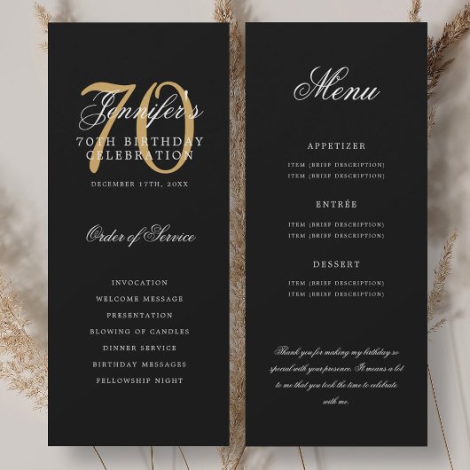 Elegant 70e Programma Goud Zwart Menu+Bedankt
