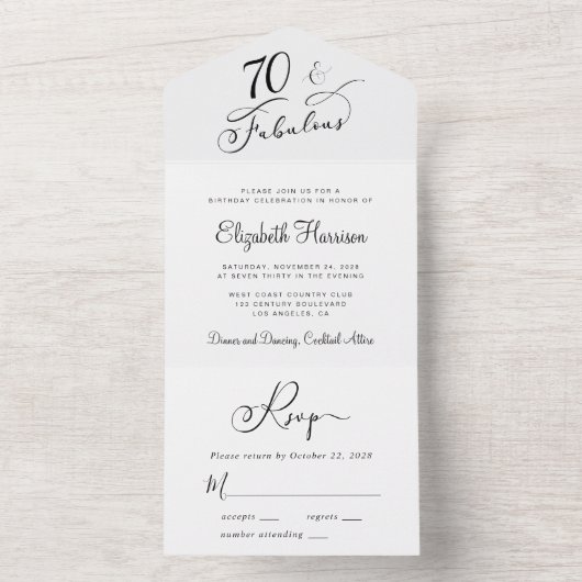 Elegant 70e verjaardag all in one uitnodiging (Binnen)