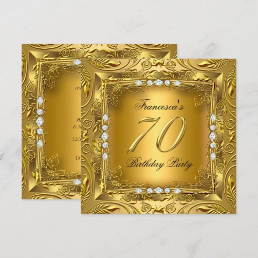 Elegant 70e verjaardag Elite Gold Diamonds Kaart (Voorkant / Achterkant)