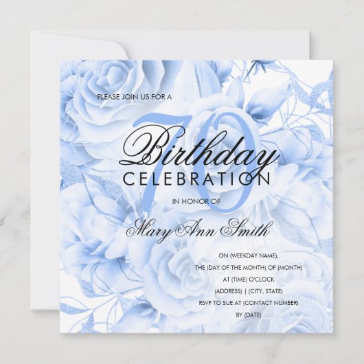 Elegant 70e verjaardag Floral Navy Blue (Voorkant)