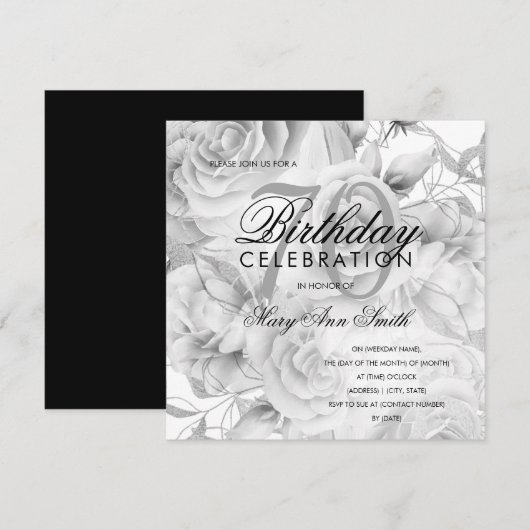 Elegant 70e verjaardag Floral Silver White (Voorkant / Achterkant)