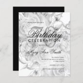 Elegant 70e verjaardag Floral Silver White Invite (Voorkant / Achterkant)