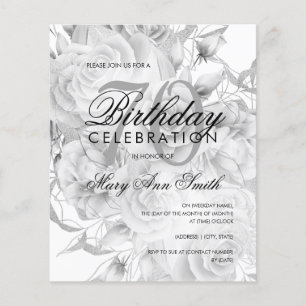 Elegant 70e verjaardag Floral Silver White Invite