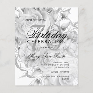 Elegant 70e verjaardag Floral Silver White Invite Flyer