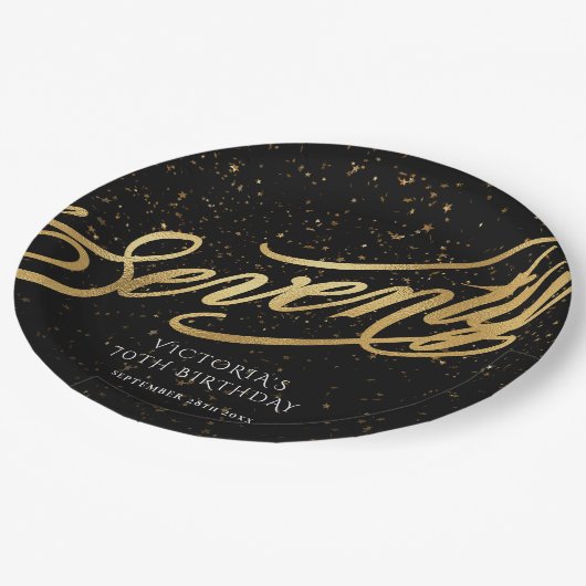 Elegant 70e verjaardag Gold Black Confetti Papieren Bordje (Gekanteld)