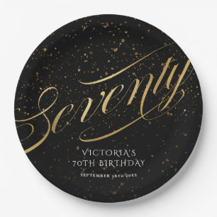 Elegant 70e verjaardag Gold Black Confetti Papieren Bordje