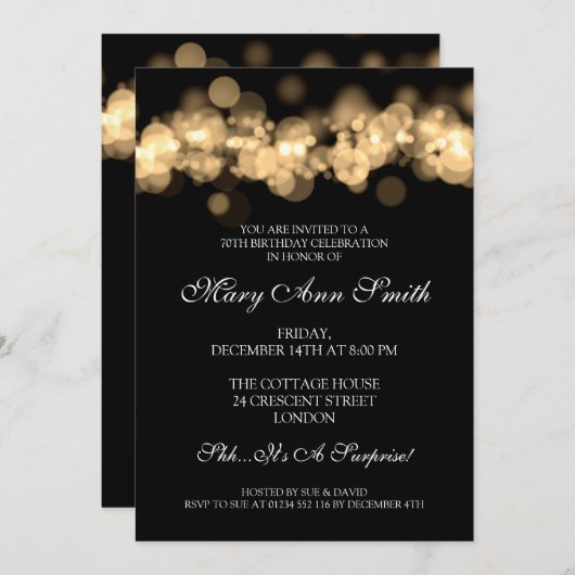 Elegant 70e verjaardag Gold Bokeh Licht Kaart (Voorkant / Achterkant)