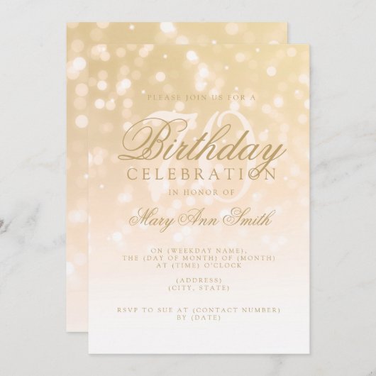 Elegant 70e verjaardag Gold Bokeh Sparkle Lights Kaart (Voorkant / Achterkant)
