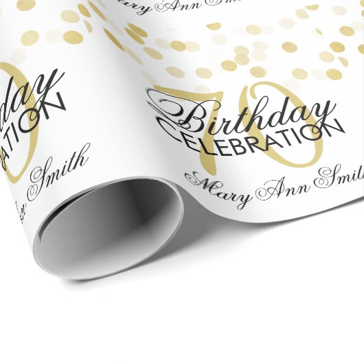 Elegant 70e verjaardag Gold Foil Glitter Lichten Cadeaupapier (Rol Hoek)