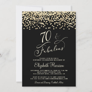 Elegant 70e verjaardag Gold Glitter Black Kaart