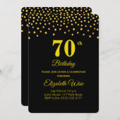 Elegant 70e verjaardag & gouden Confetti op zwart Kaart (Voorkant / Achterkant)