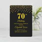 Elegant 70e verjaardag & gouden Confetti op zwart Kaart (Staand voorkant)
