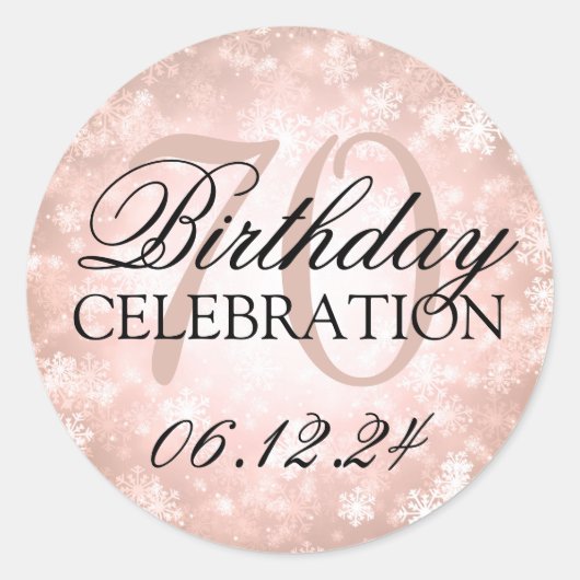 Elegant 70e verjaardag koper winter wonderland ronde sticker (Voorkant)