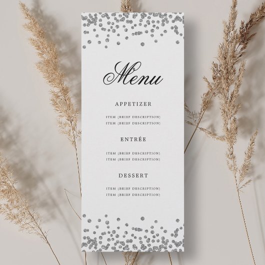 Elegant 70e verjaardag Menu Zilveren Confetti Kaart