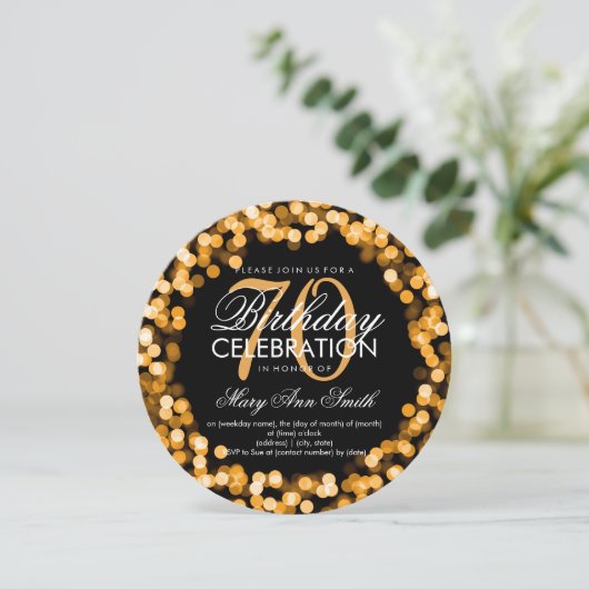 Elegant 70e verjaardag mousserende lichten goud kaart (Staand voorkant)