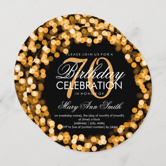 Elegant 70e verjaardag mousserende lichten goud kaart (Voorkant / Achterkant)