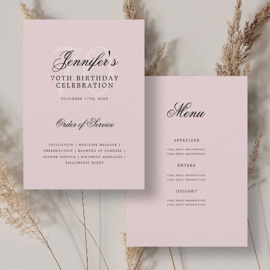 Elegant 70e verjaardag programma Blush Pink w / Me