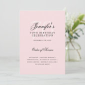 Elegant 70e verjaardag programma Blush Pink w / Me (Staand voorkant)