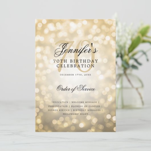 Elegant 70e verjaardag programma Gold Bokeh w / Me (Staand voorkant)