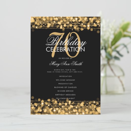 Elegant 70e verjaardag Programma Gold met menu (Staand voorkant)