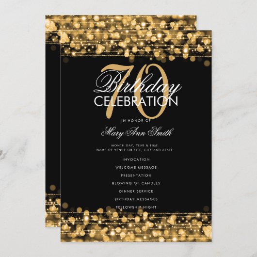 Elegant 70e verjaardag Programma Gold met menu (Voorkant / Achterkant)