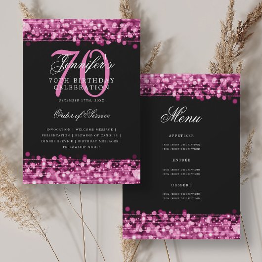 Elegant 70e verjaardag programma Hot Pink w / Menu