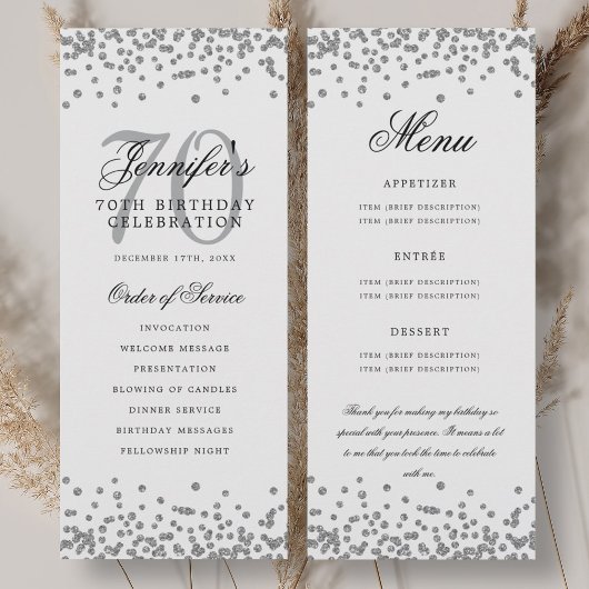 Elegant 70e verjaardag programma Menu Dank U Zilve