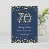 Elegant 70e verjaardag programma Menu Gold Navy Bl (Staand voorkant)