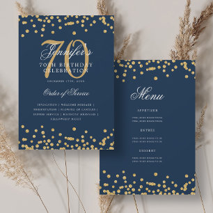 Elegant 70e verjaardag programma Menu Gold Navy Bl