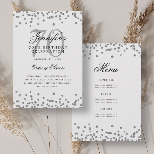 Elegant 70e verjaardag programma Menu Zilver