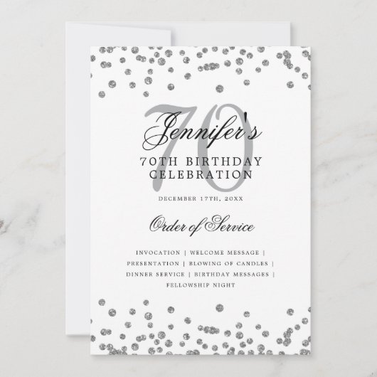 Elegant 70e verjaardag programma Menu Zilver (Voorkant)
