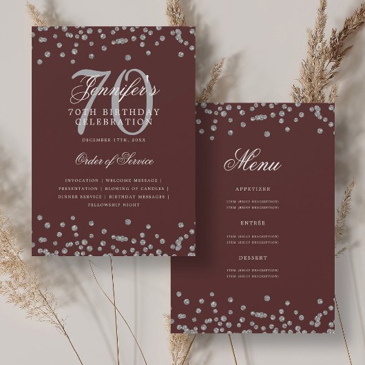 Elegant 70e verjaardag programma Menu Zilver Bourg