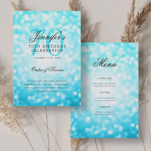 Elegant 70e verjaardag programma Turquoise Bokeh M