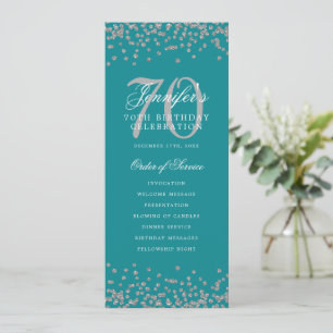 Elegant 70e Verjaardag Programma Zilver Menu Blauw