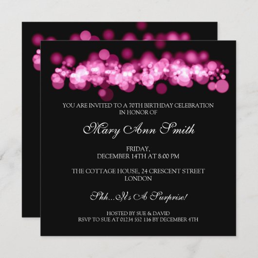 Elegant 70e verjaardag Roze Bokeh Lichten Kaart (Voorkant / Achterkant)