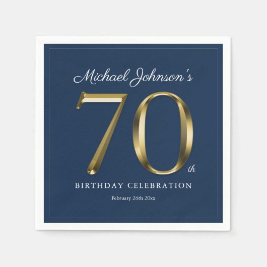 Elegant 70e verjaardag Solid Gold Text Navy Blue Servet (Voorkant)