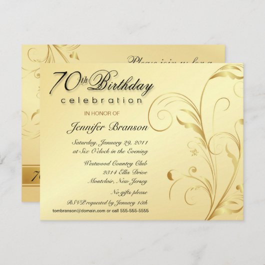 Elegant 70e verjaardag Uitnodigingen van de Verras (Voorkant / Achterkant)