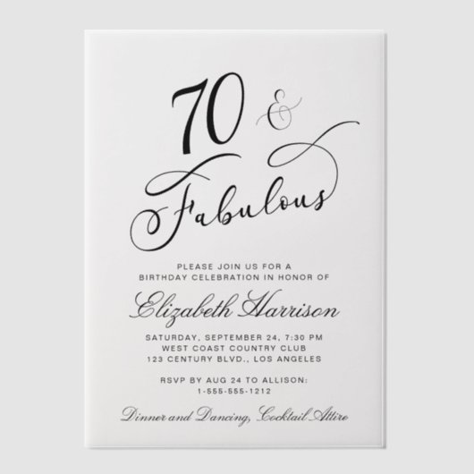 Elegant 70e verjaardag vellum uitnodigingen (Voorkant)
