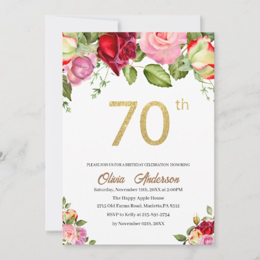 Elegant 70e verjaardag Waterverf Glit Kaart (Voorkant)